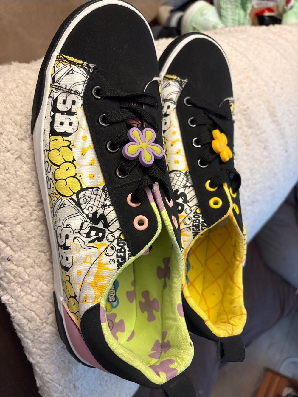 Spongebob Graphic Floral Accent Sneakers - Black, Yellow, Pink